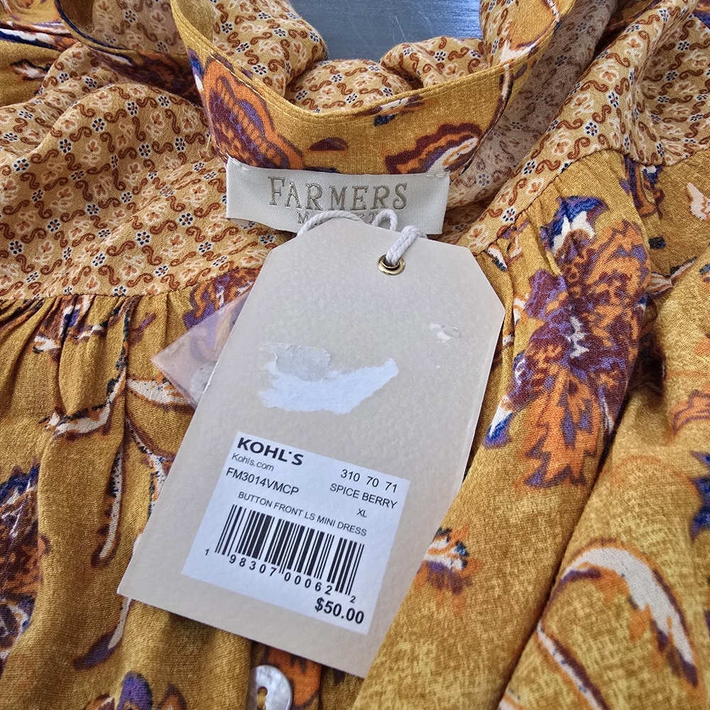 NWT Farmers Market Kohl's Dress Size XL Mixed Print Boho Floral Blouson Flowy - Picture 3 of 15